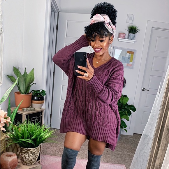 sweater dress with knee high socks